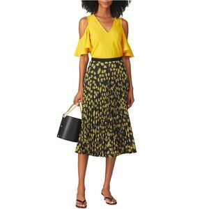 Derek Lam Collective Navy Floral Pleated Skirt - Size 2 (Italian 38)